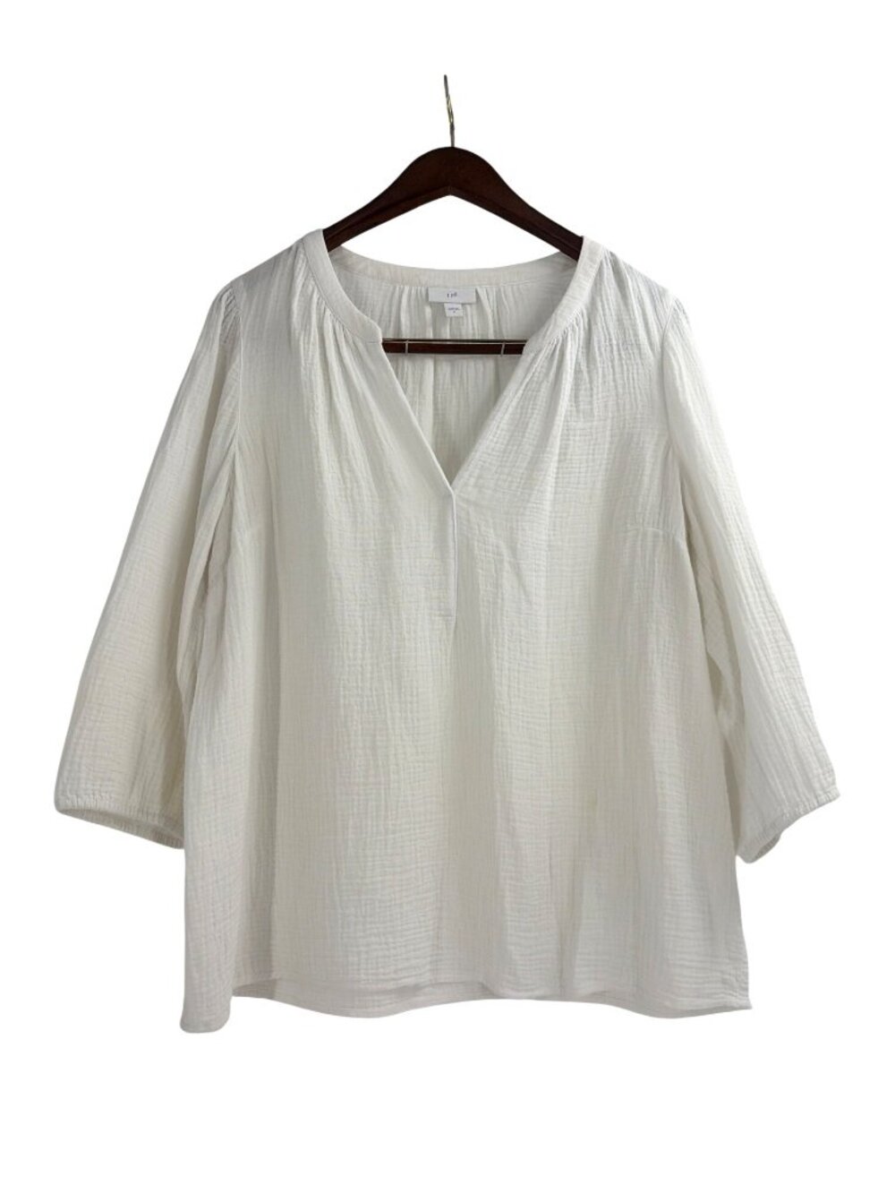 J. Jill Womens Medium Gauze Cotton Top 3/4 Sleeves V-Neck Relaxed Fit White
